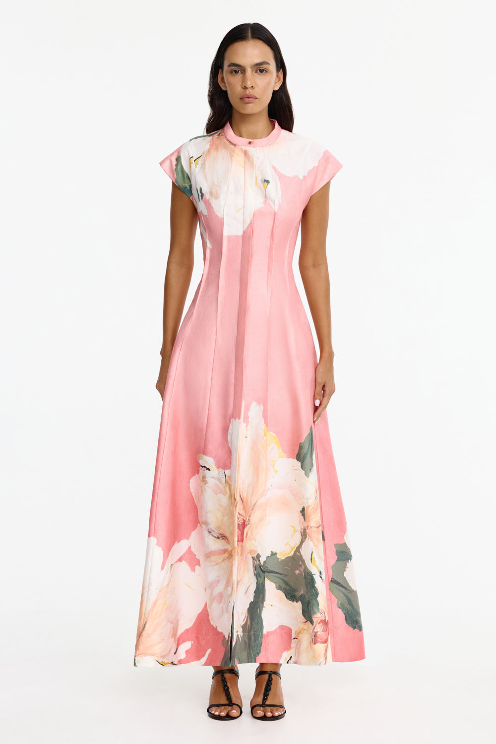 ACLER SUGAR PEONY DRESS PINK FLOWERS CAP SLEEVE