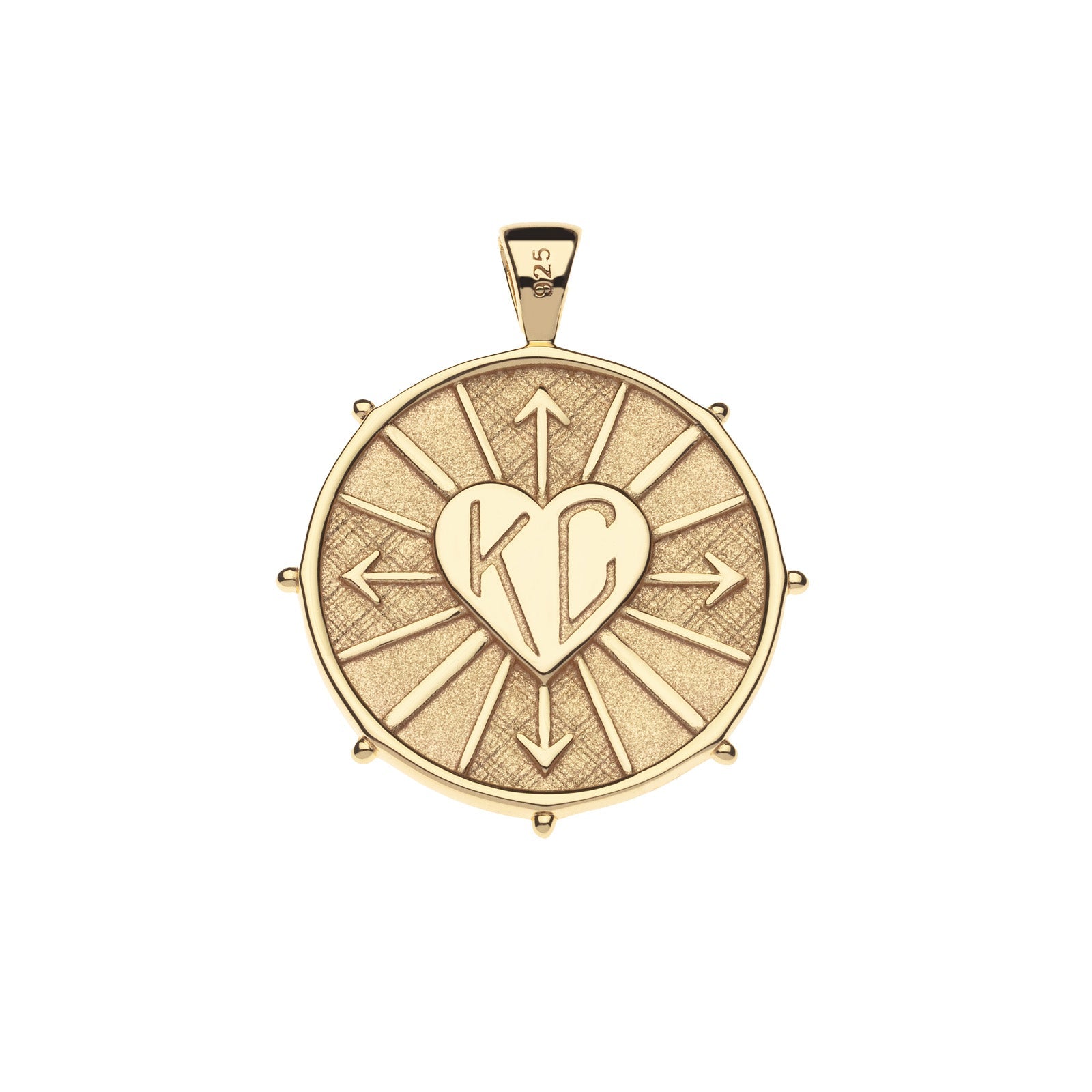 Gold pendant with heart design on a white background JANE WIN