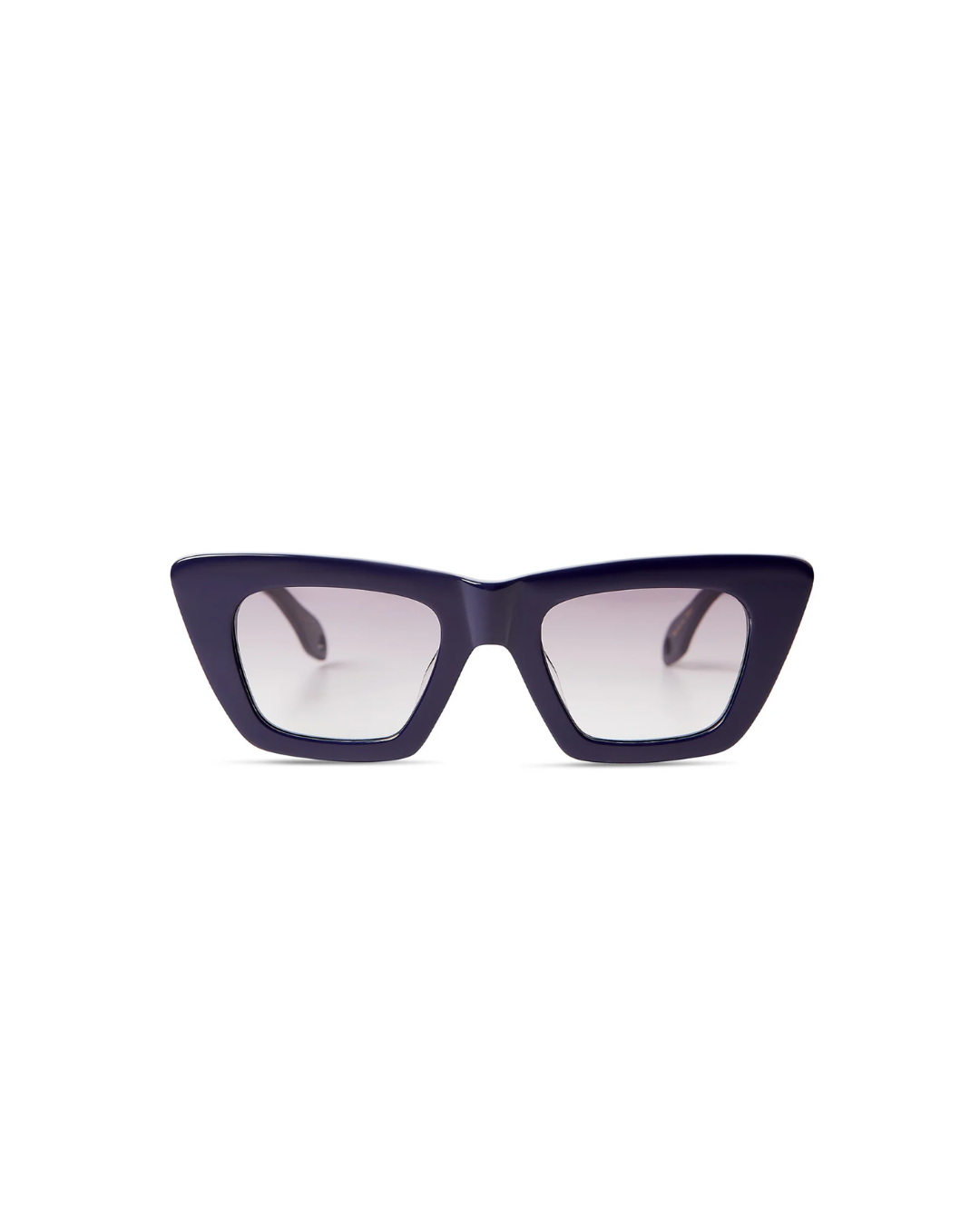 Navy blue cat-eye sunglasses on a white background