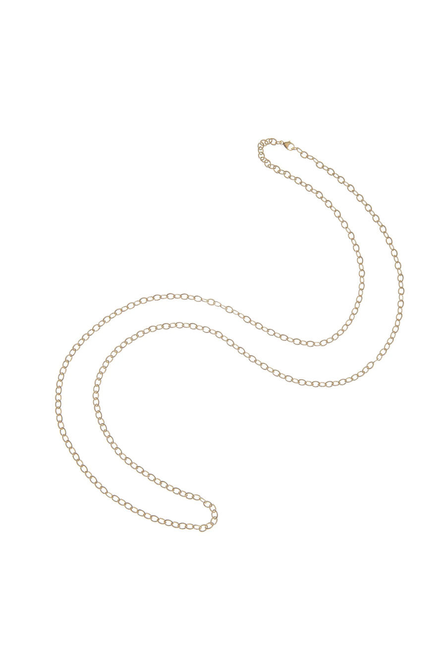 Gold chain necklace on a white background