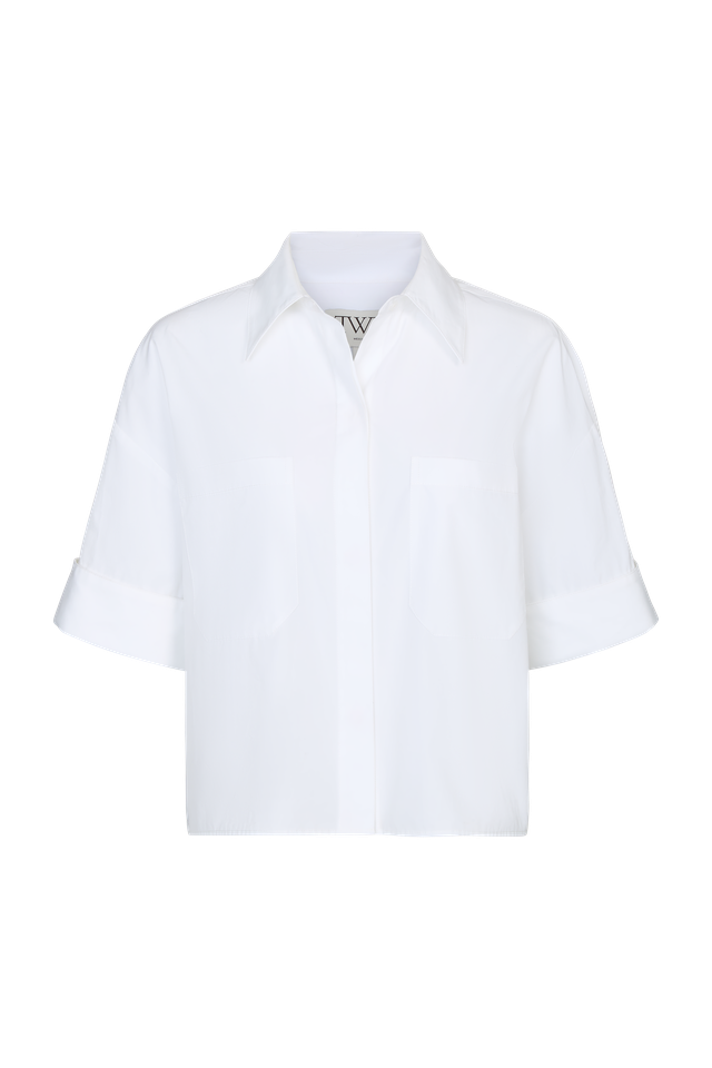 White short-sleeve shirt on a white background