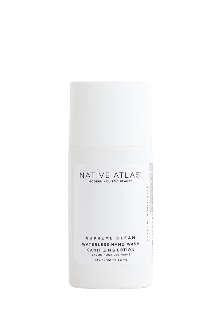 White bottle of Native Atlas Supreme Clean Waterless Hand Wash on a white background