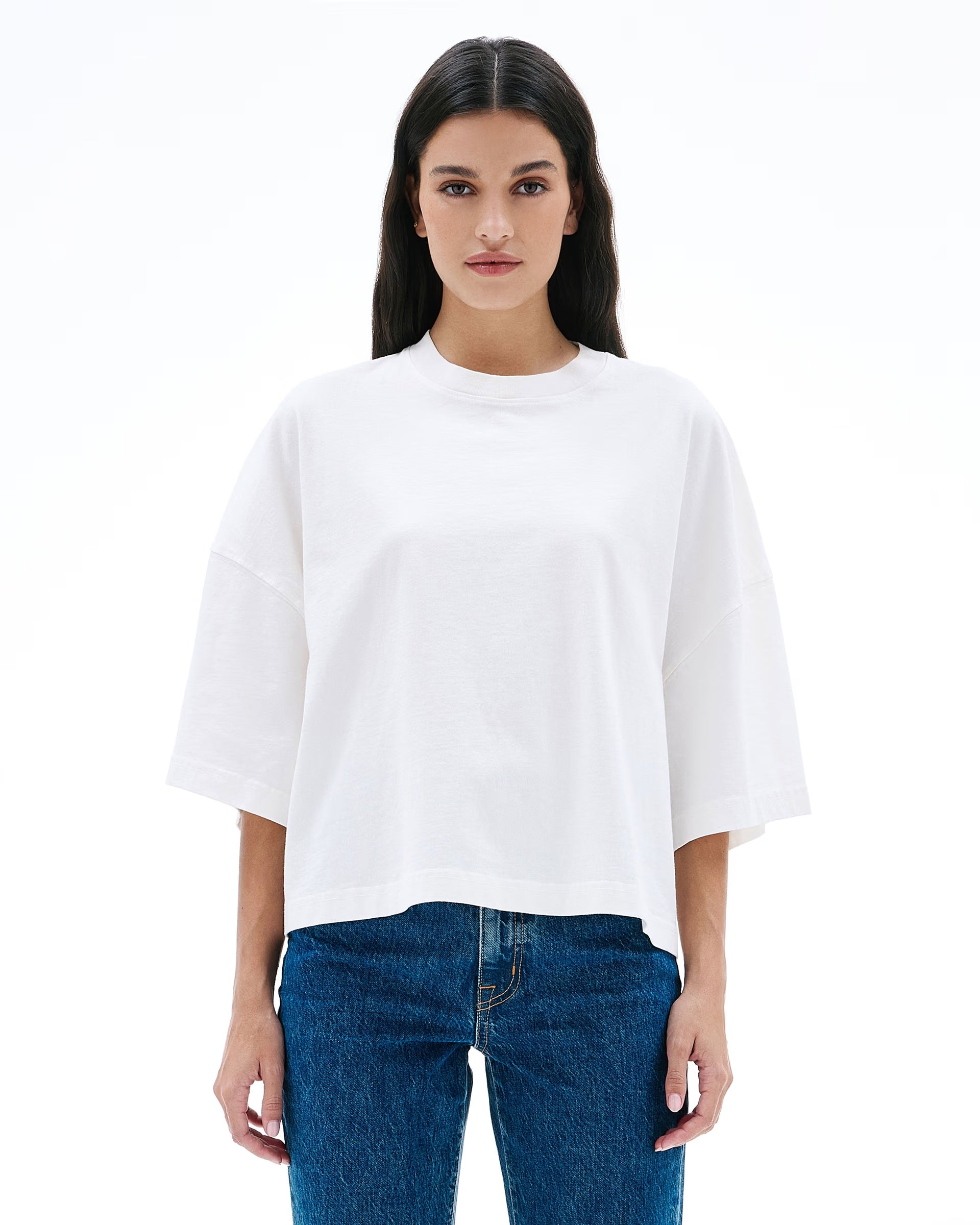 BOX TEE CROPPED RELAXED WHITE SHORT SLEEVE SLVRLAKE DENIM