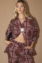 red and white button down shirt