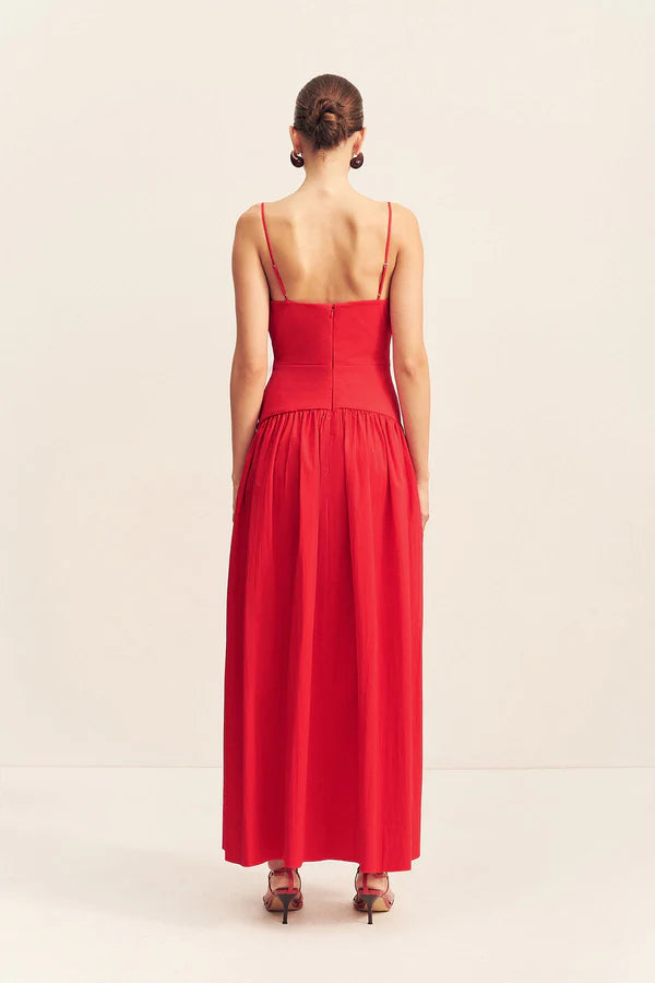 Campbell Square Neck Maxi Dress - Stretch Cotton with Adjustable Straps in  Goji