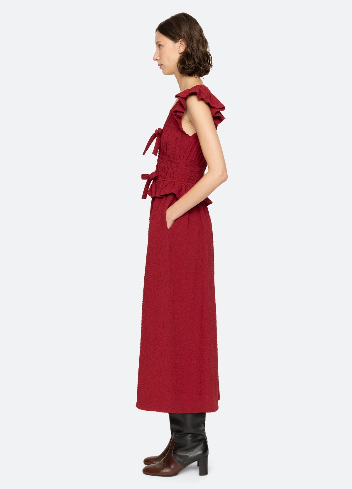 REGINA SEERSUCKER FLUTTER SLEEVE DRESS – Clairvaux