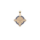 Gold and blue pendant on a white background