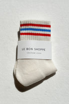 WHITE WITH RED AND BLUE STRIPE