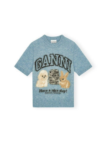GANNI 動物モチーフ 半袖ニット GANNI 水色 半袖ニット - メルカリ