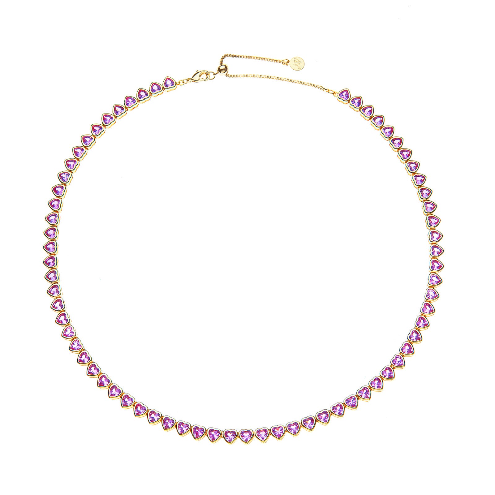 Necklace with pink heart-shaped stones on a white background