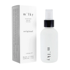 Milky scented spray lotion packaging and bottle on a white background