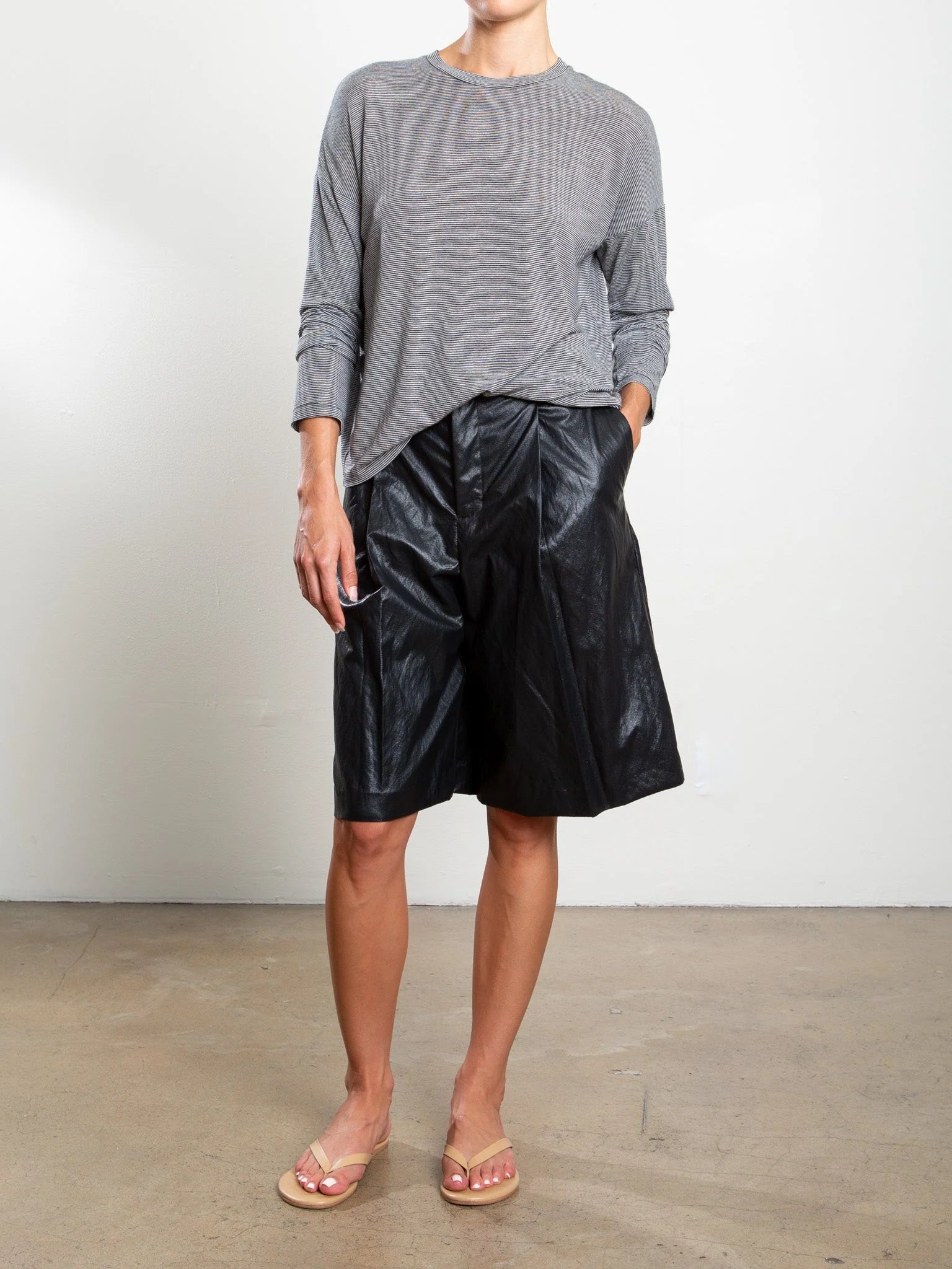 black faux leather shorts, PHARAOH