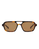 Sunglasses with tortoiseshell frame and brown lenses on a white background