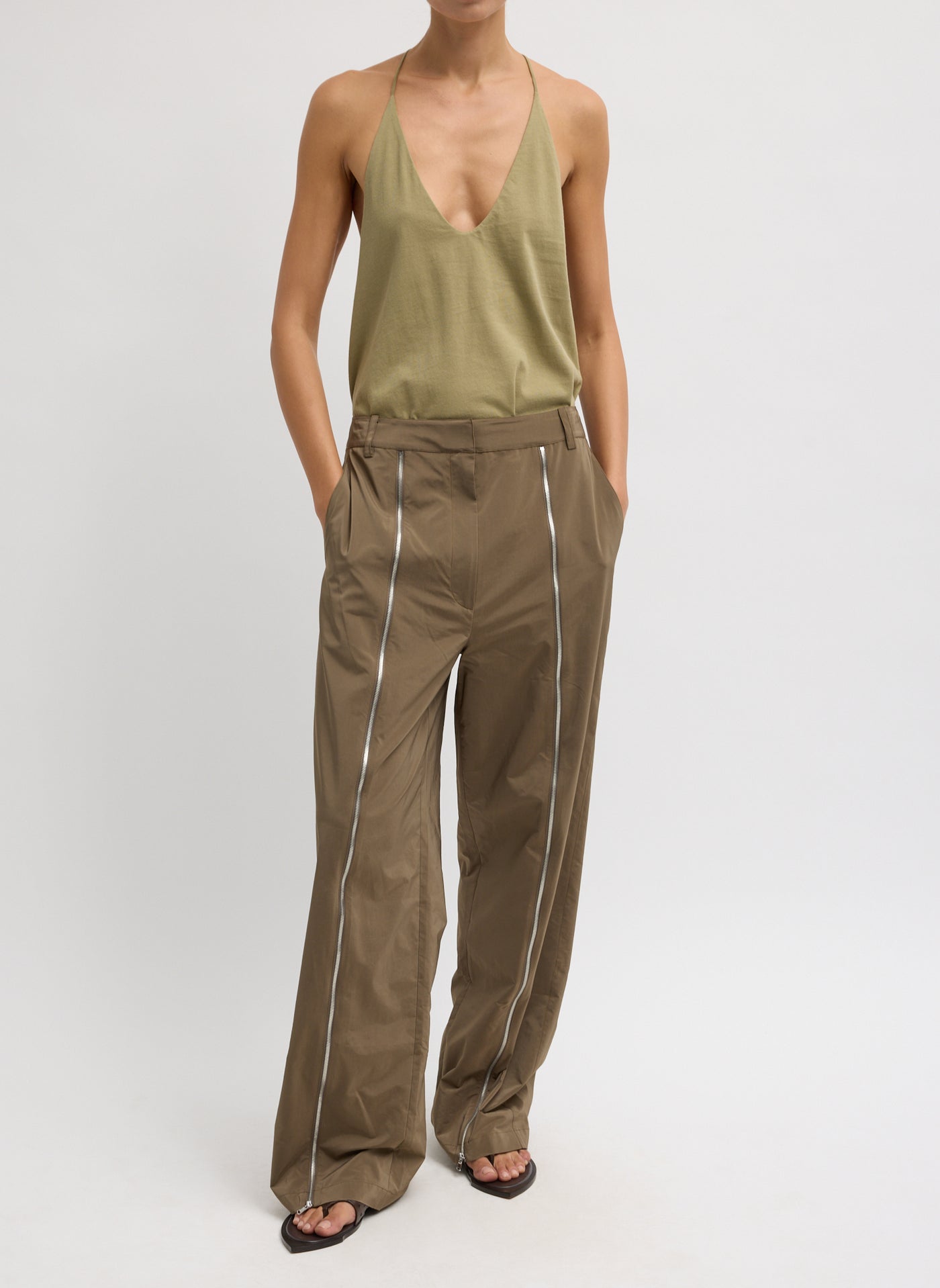 tibi nylon pant dark taupe