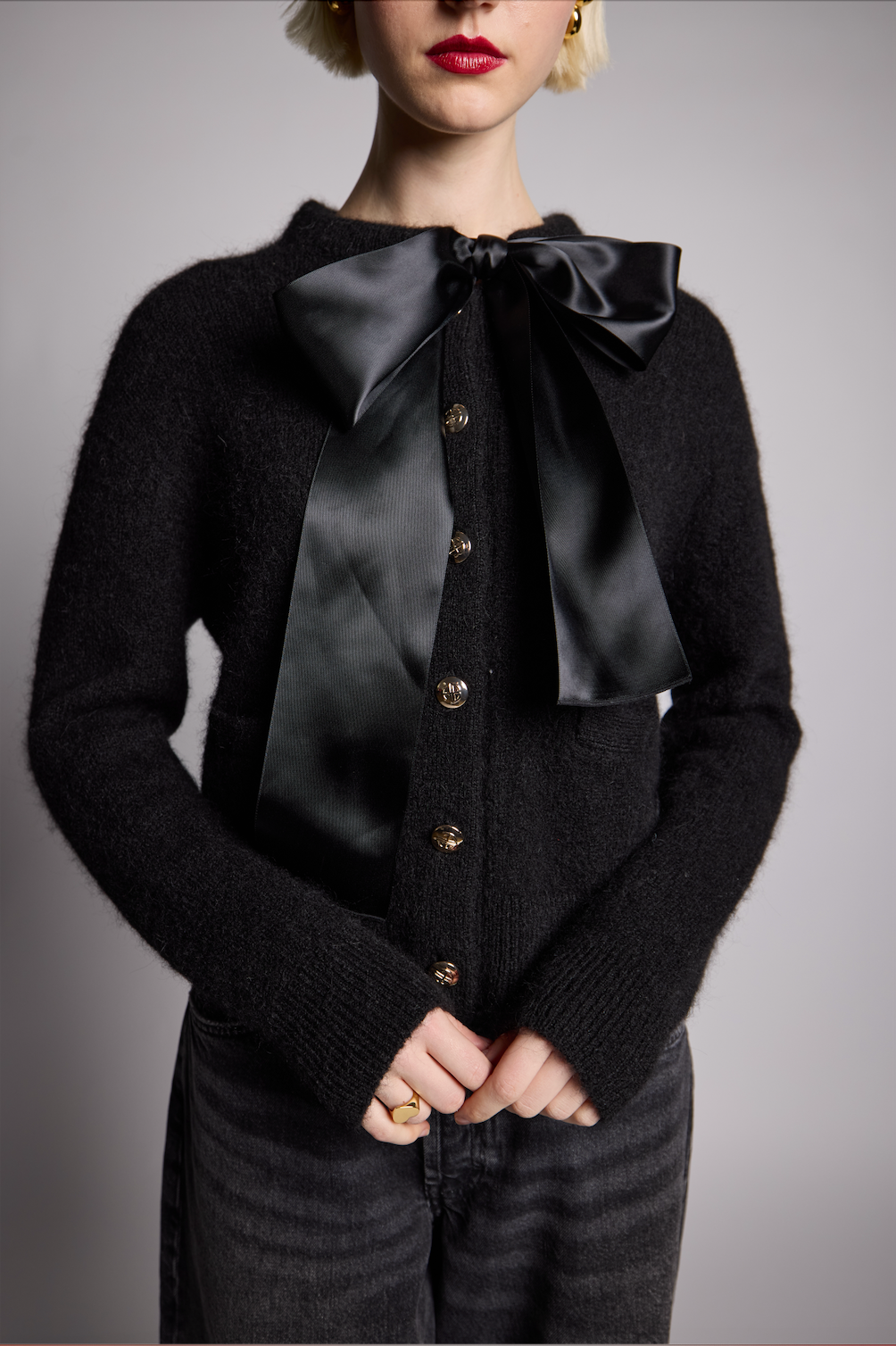Grey-Button-Up-Bow-Collar-