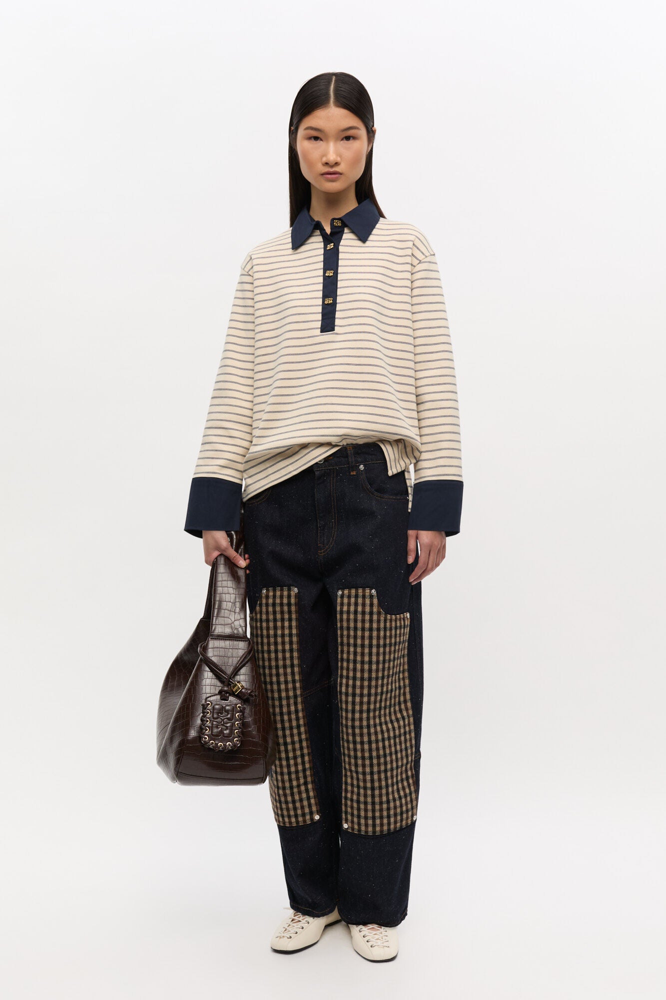 【セール】国内入荷済み♪Ganni Crispy Jacquard Collaredワンピ Ganni Women's Crispy Jacquard Midi Dress - Egret - EU 34/UK