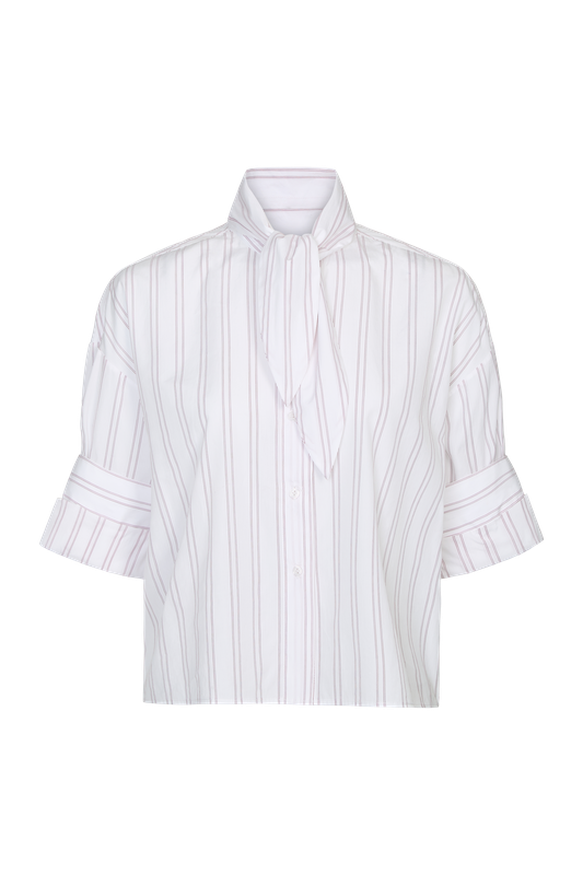 White blouse with black stripes on a white background