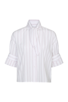 White blouse with black stripes on a white background