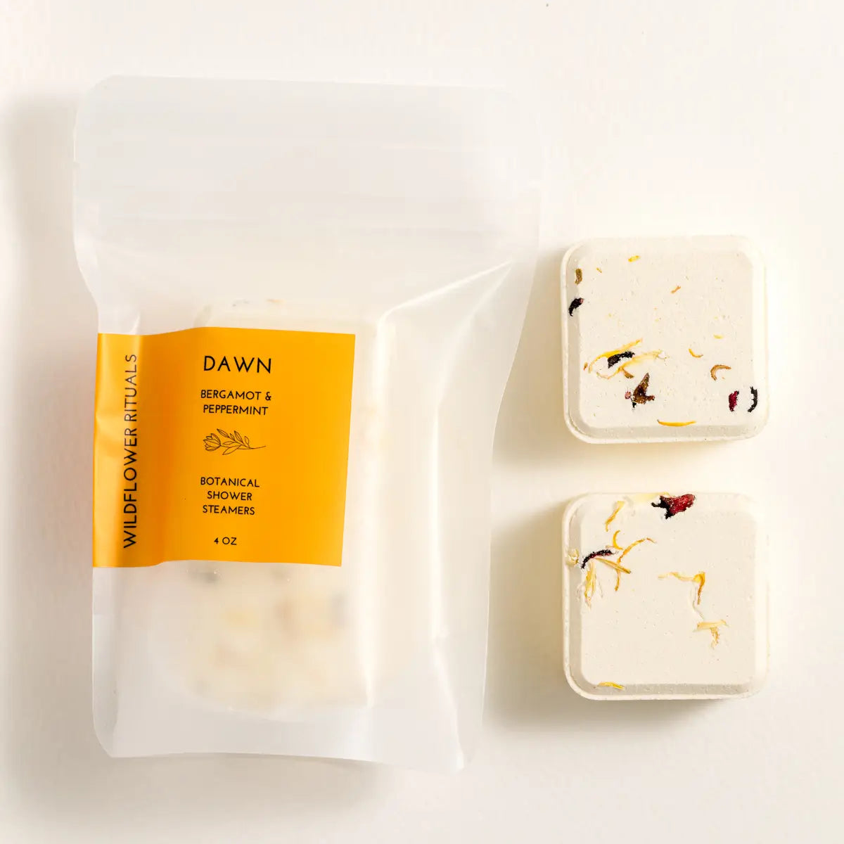 Wildflower Rituals botanical shower steamers on a white background
