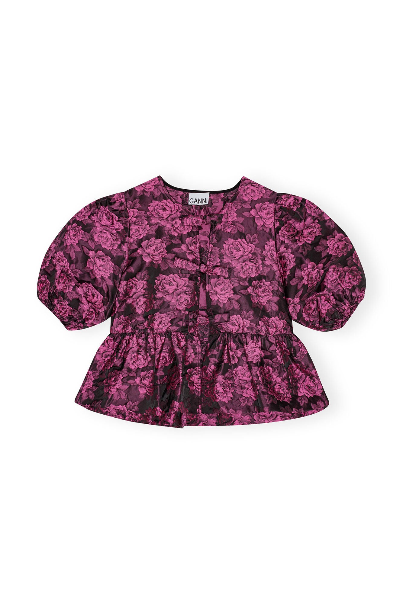 BOTANICAL JACQUARD PEPLUM BLOUSE